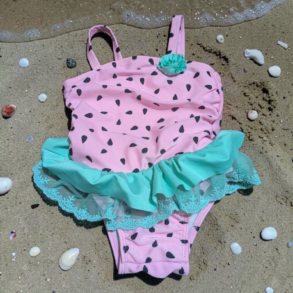 Cat & Jack 2T Pink Watermelon One Piece Swimsuit Toddler Girl Ruffle Coquette